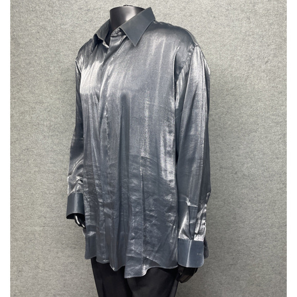Vtg Diamante Couture Collection Men 2XL 18 34/35 Dress Shirt GRAY Metallic Shiny - Picture 5 of 10